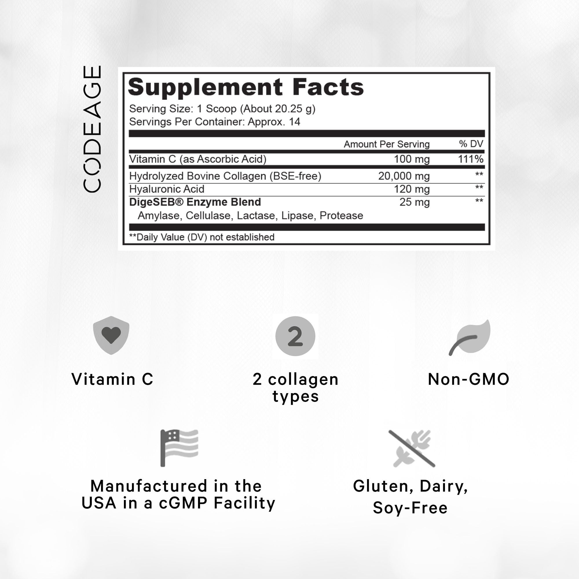 Codeage collagen scoop; precise serving for daily collagen routine.