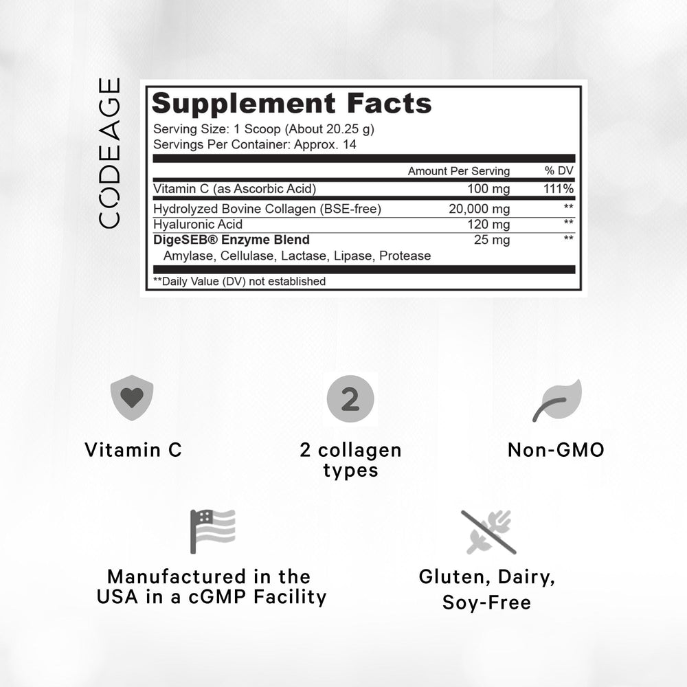 Codeage collagen scoop; precise serving for daily collagen routine.