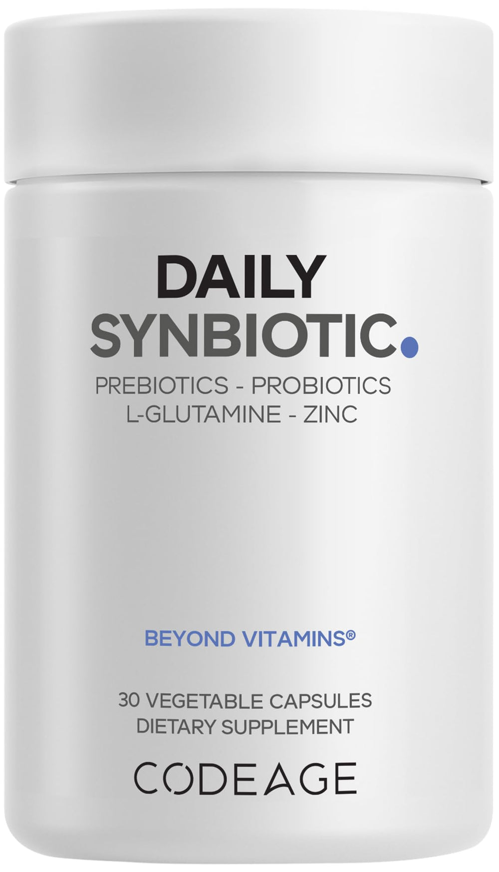 Codeage Daily Synbiotic bottle front view for daily gut support on the go