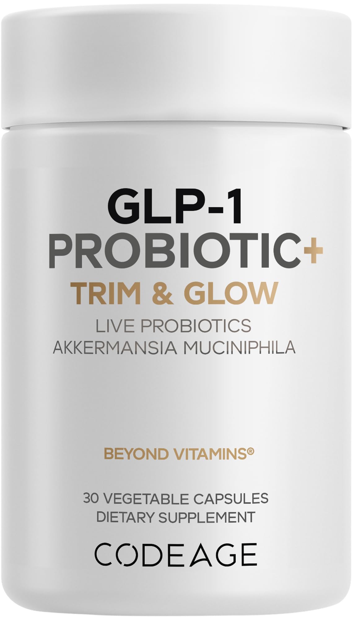 Codeage GLP-1 Probiotic+ bottle for daily gut support and easy supplement routine.