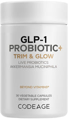 Codeage GLP-1 Probiotic+ bottle for daily gut support and easy supplement routine.