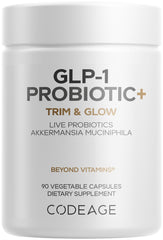 Codeage GLP-1 Probiotic+ bottle showing the complete formula for digestive balance