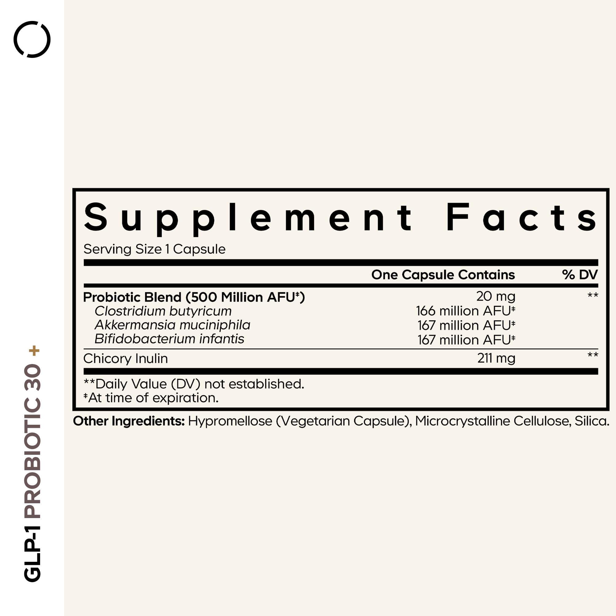 Close-up of capsules in Codeage GLP-1 Probiotic+ bottle for convenient intake.