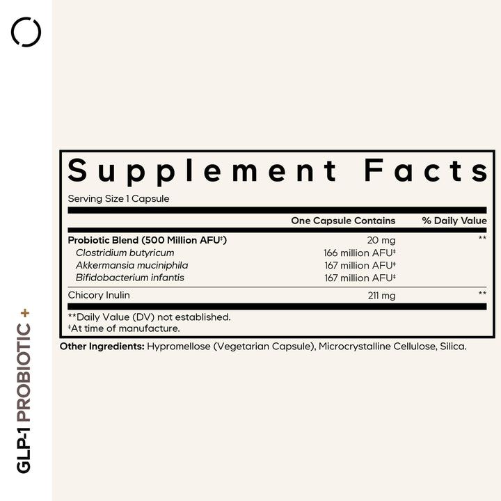 Codeage GLP-1 Probiotic+ label closeup highlighting key strains and chicory inulin