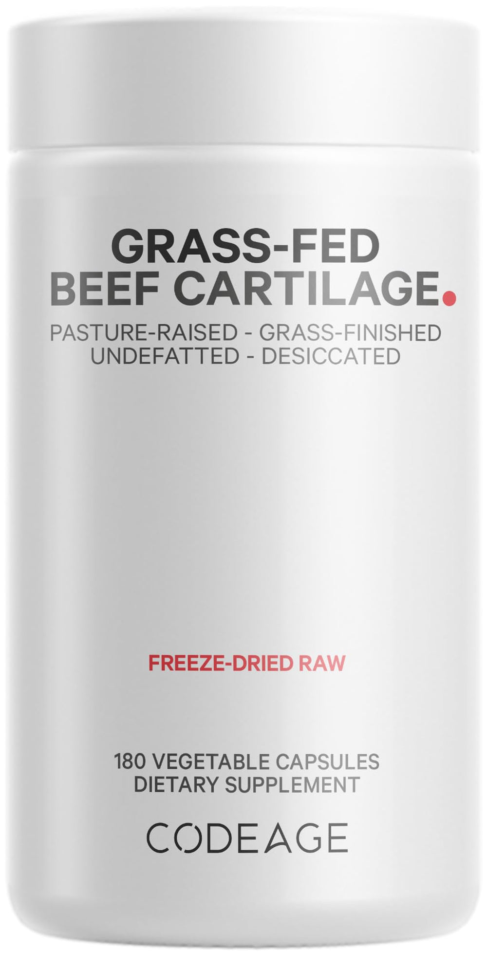 Codeage grass-fed beef cartilage bottle with capsules for daily joint support.
