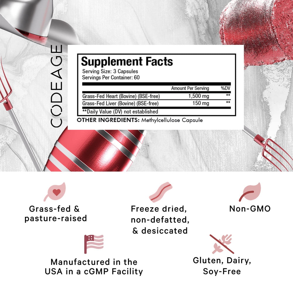 Codeage Grass-Fed Beef Heart capsules offer convenient heart-nourishing support.