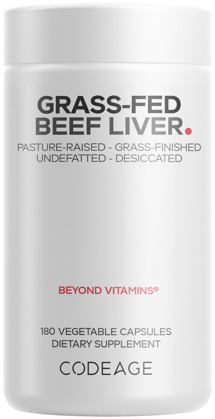 Codeage Grass-Fed Beef Liver bottle with 180 capsules for daily use