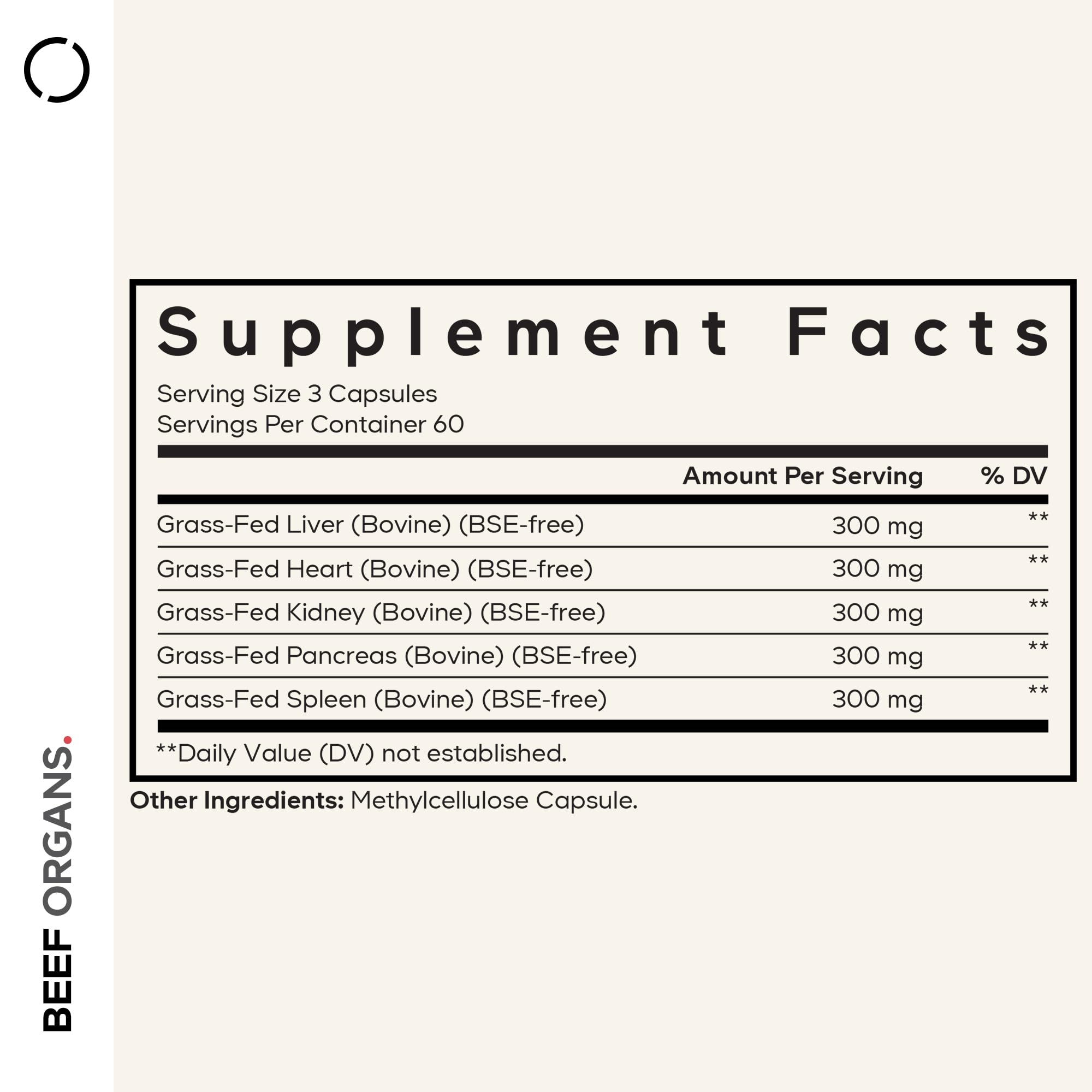 Codeage Grass-Fed Beef Organs Heart capsules with nutrient-dense profile.