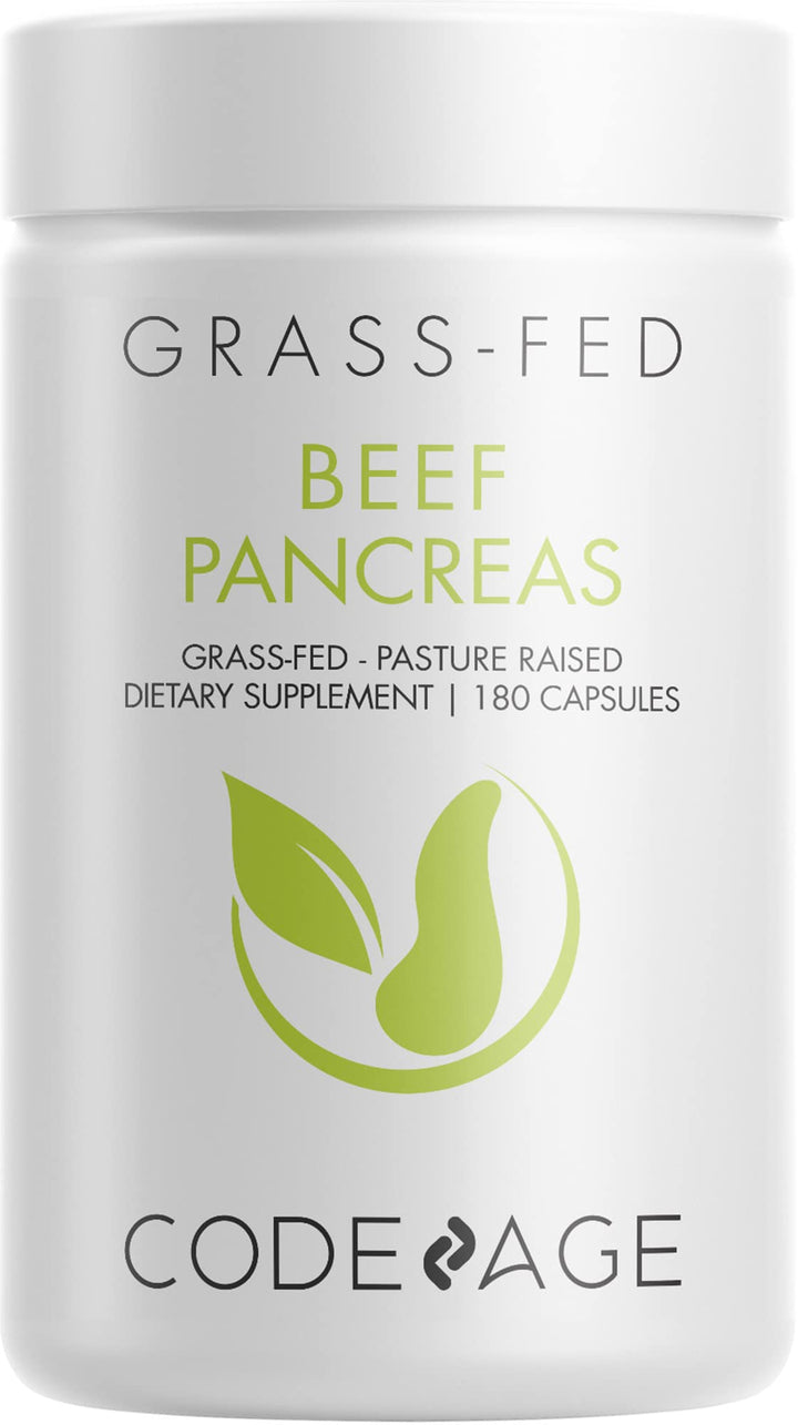 Codeage Grass-Fed Beef Pancreas bottle with capsules for convenient daily enzyme support