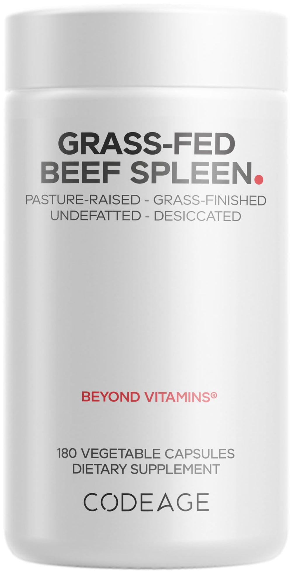 Codeage Grass-Fed Beef Spleen bottle shows a two-month, 60-serving supply.