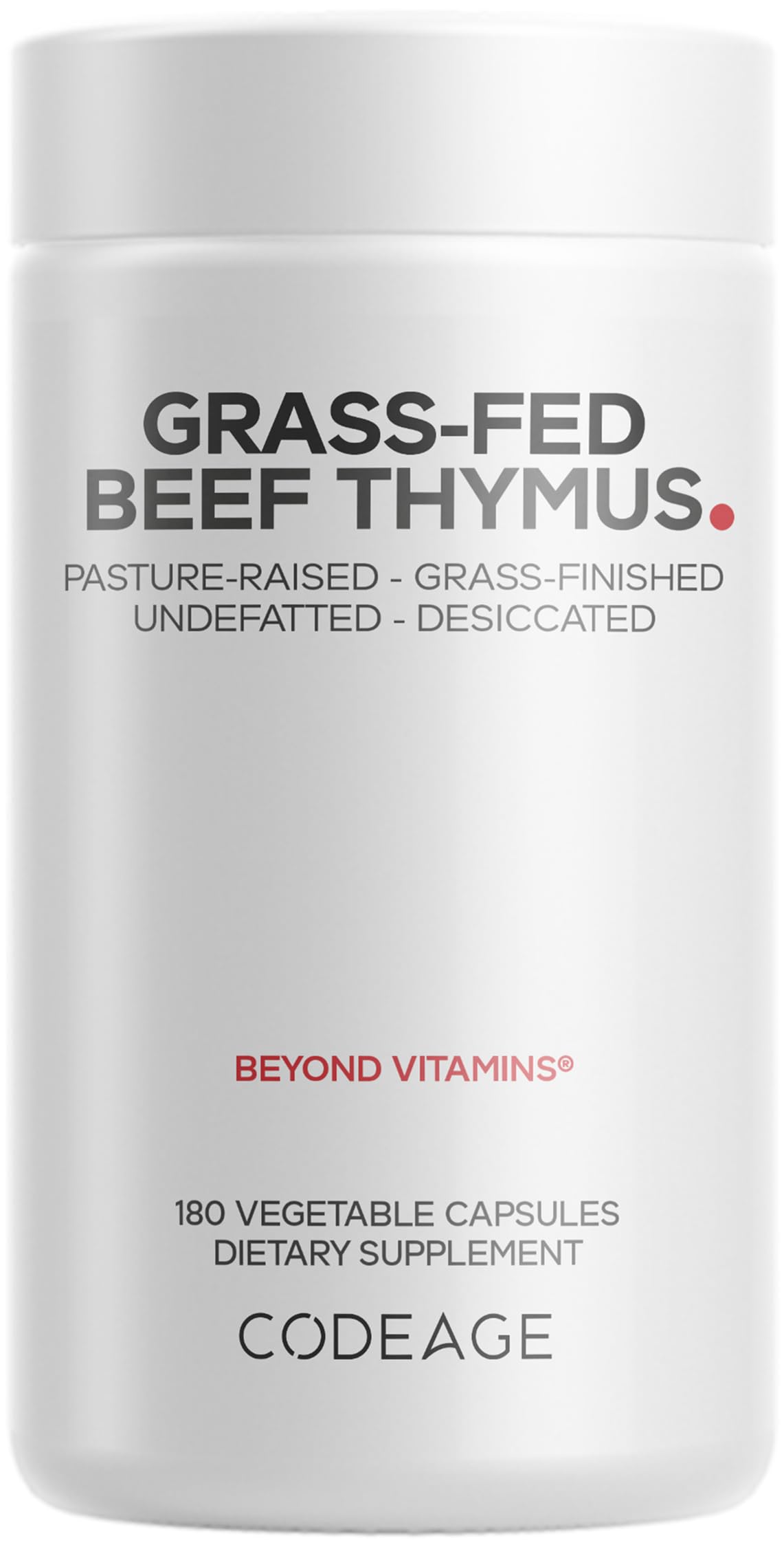 Codeage Grass-Fed Thymus bottle pour for convenient daily supplementation.