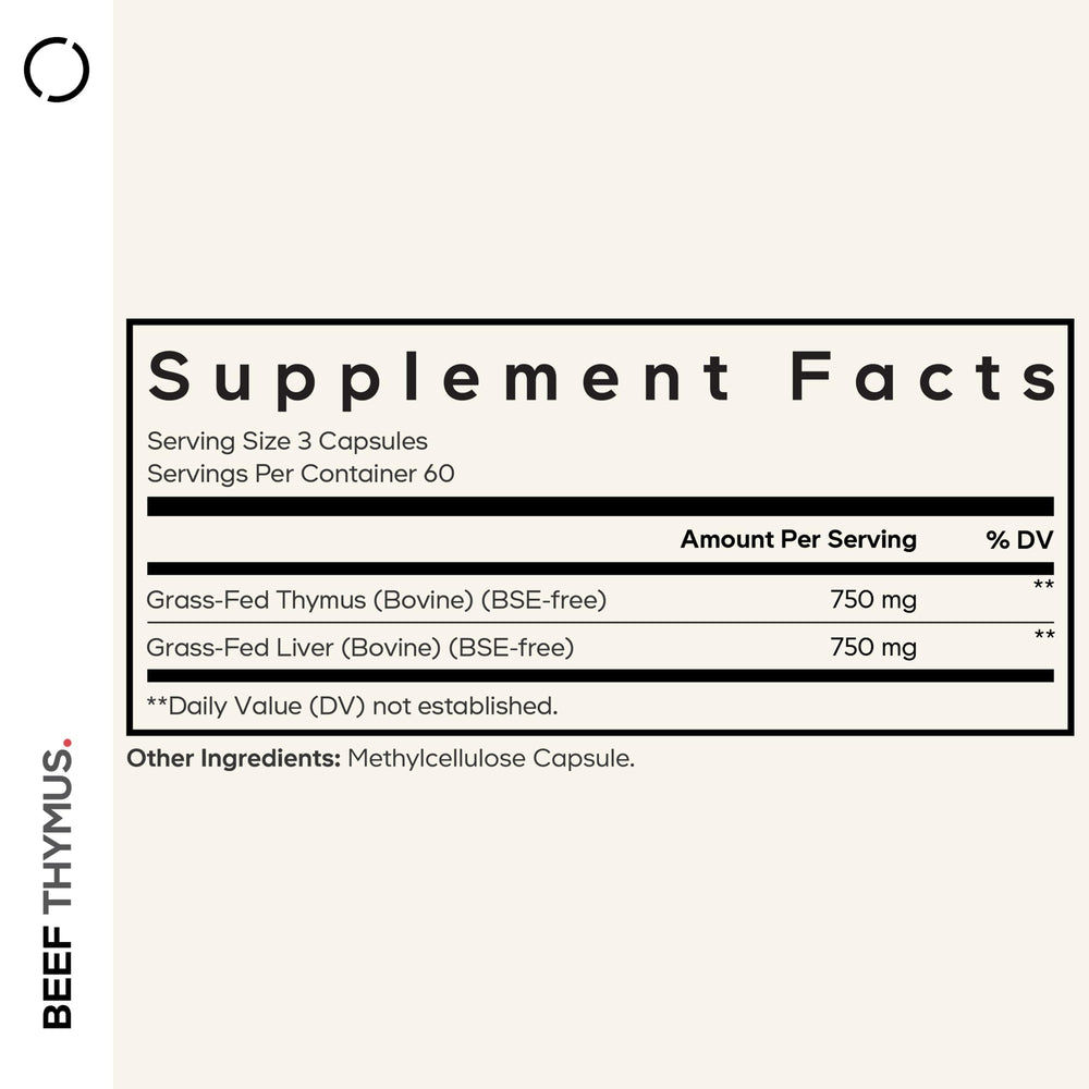 Codeage Grass-Fed Thymus closeup desiccated highlights preserved nutrients for daily nutrition.