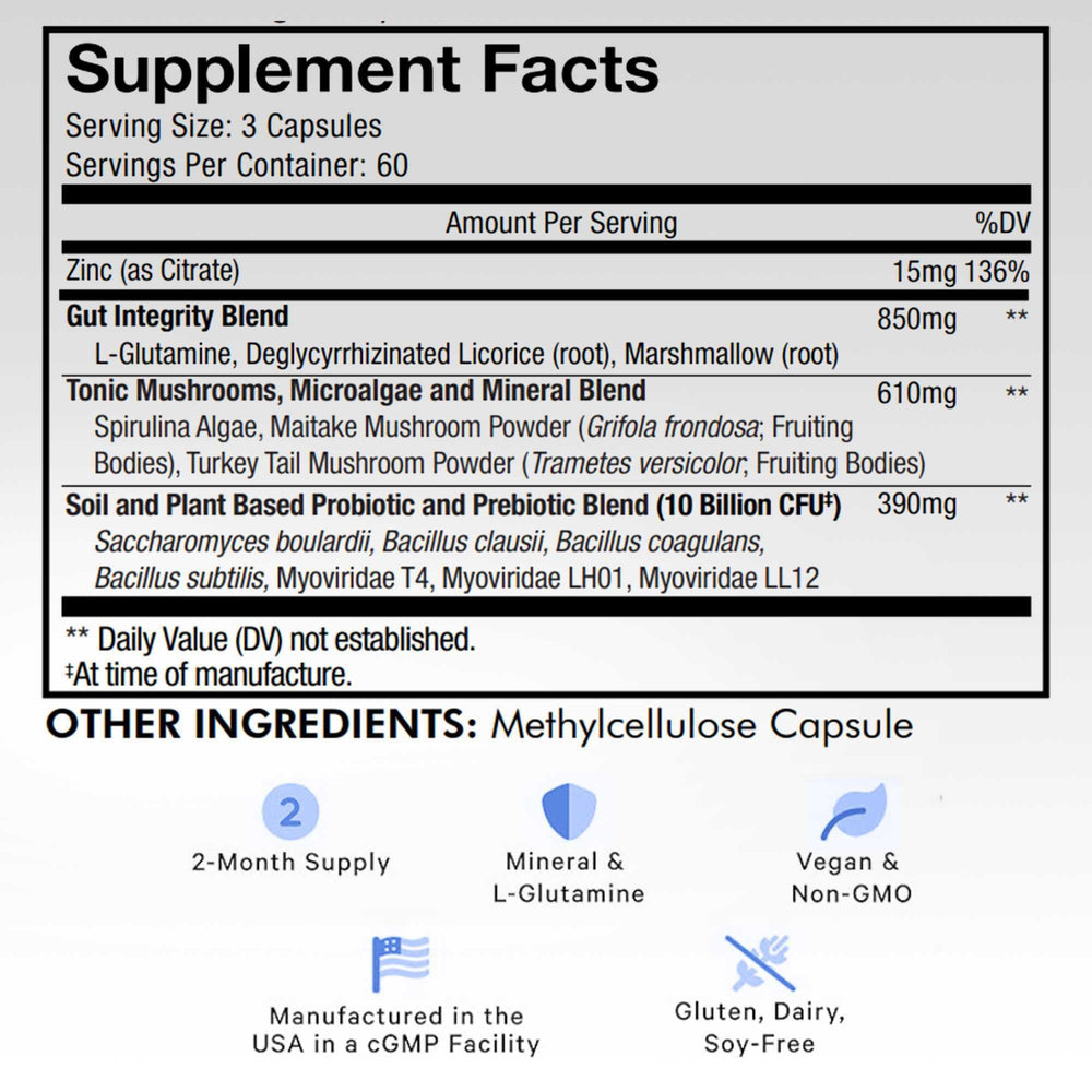Codeage Gut Health Formula bottle label closeup highlights key ingredients