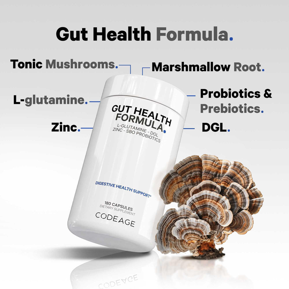 Codeage Gut Health Formula capsules in bottle ready for daily use