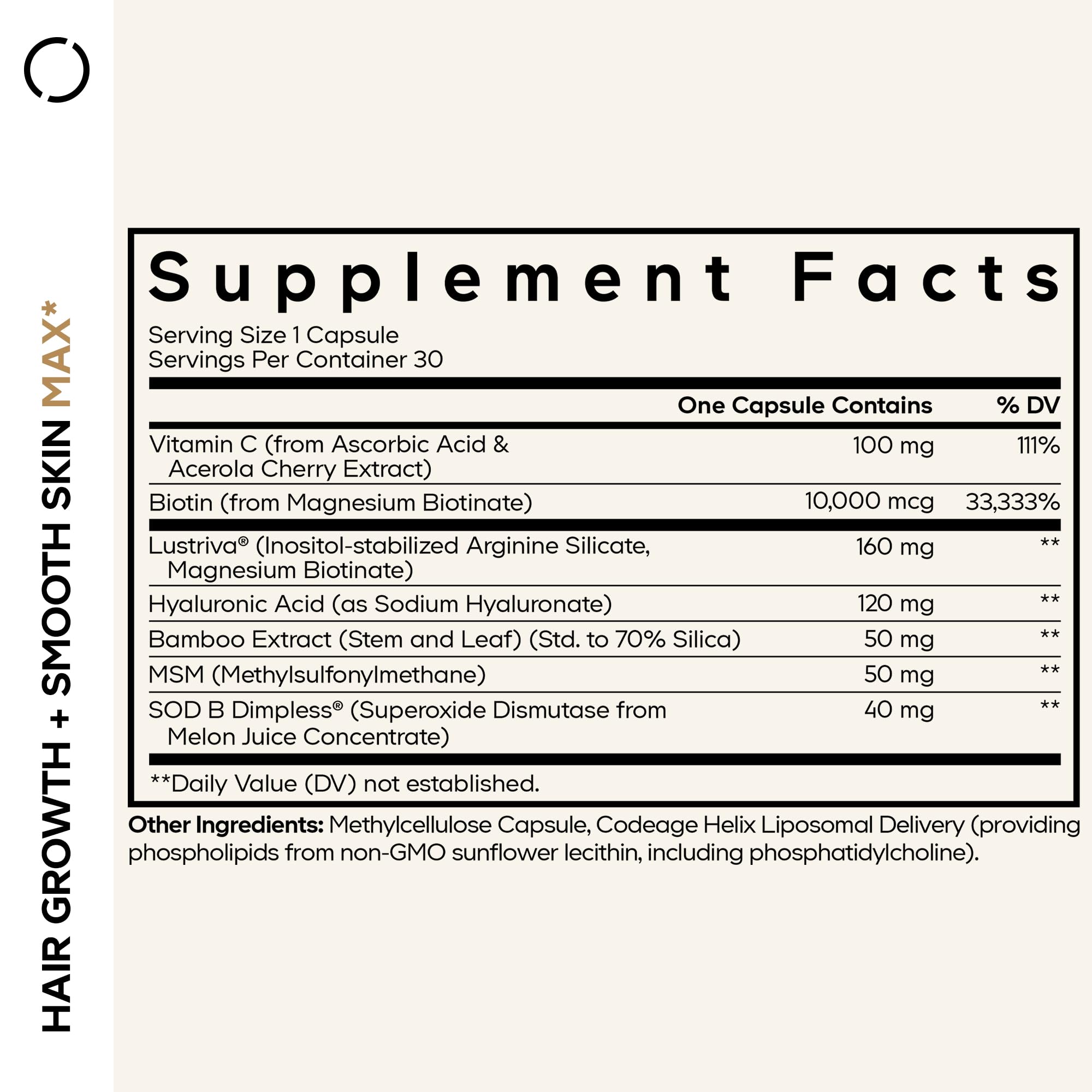 Close up of Codeage capsules showing convenient daily hair and skin support