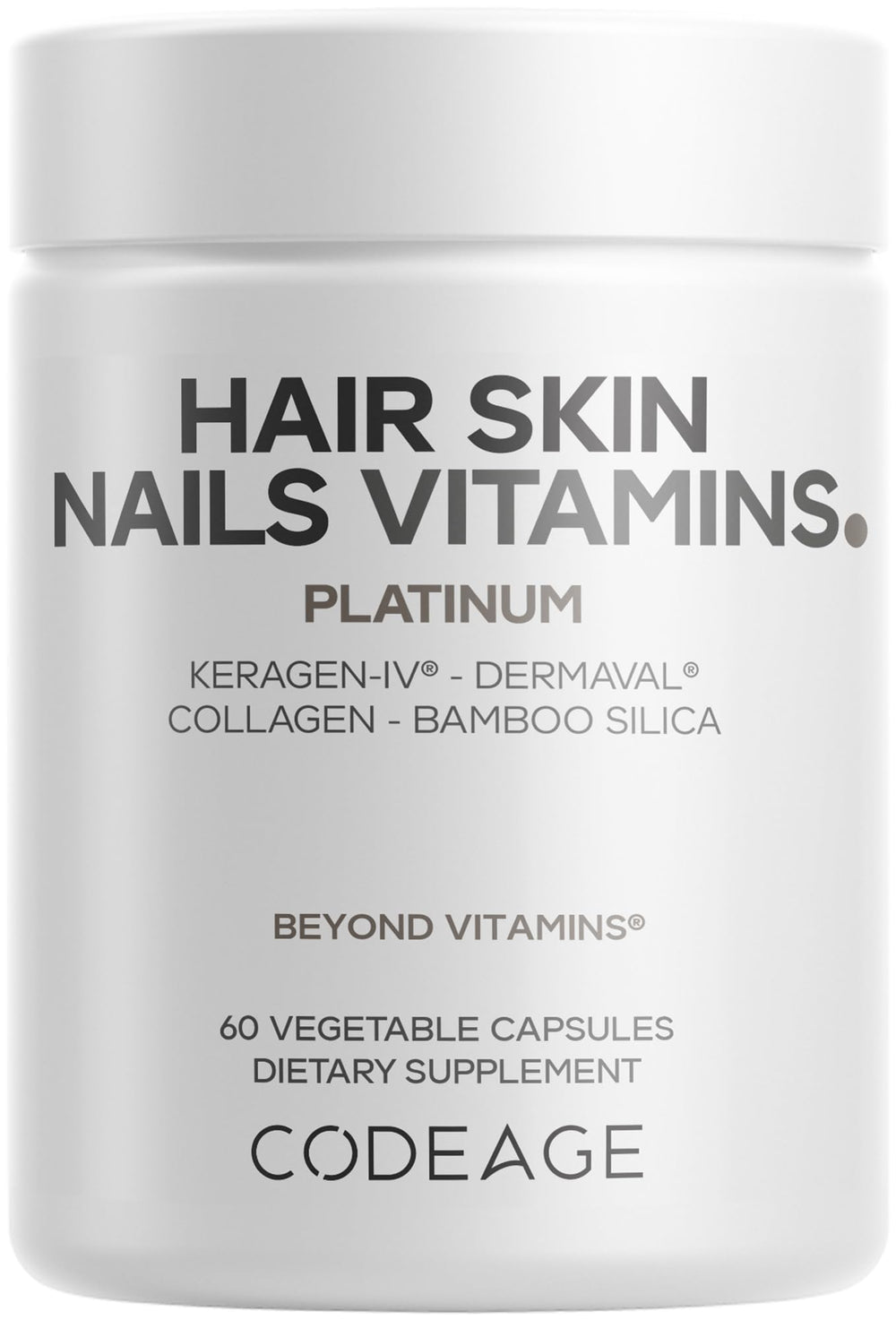 Codeage Hair Skin Nails Platinum bottle ready for daily beauty support