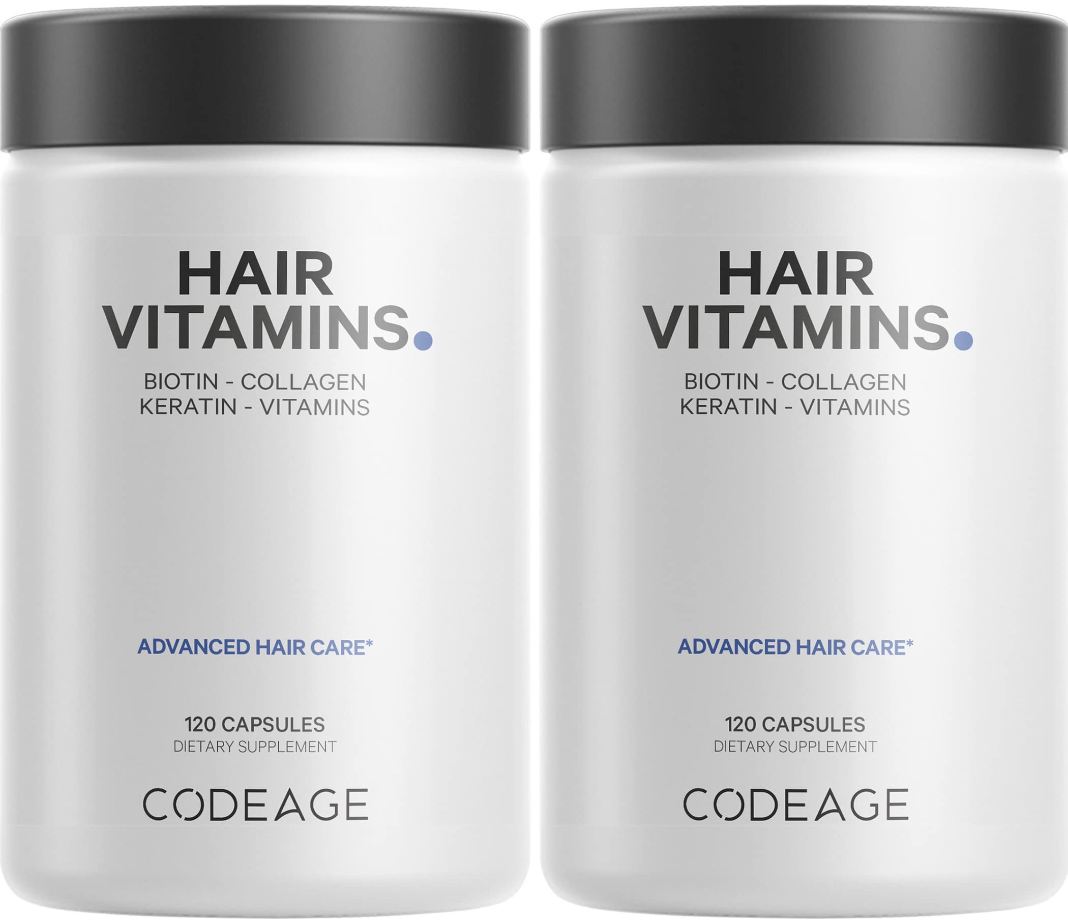 Codeage Hair Vitamins bottle front showing comprehensive hair care formula for daily use