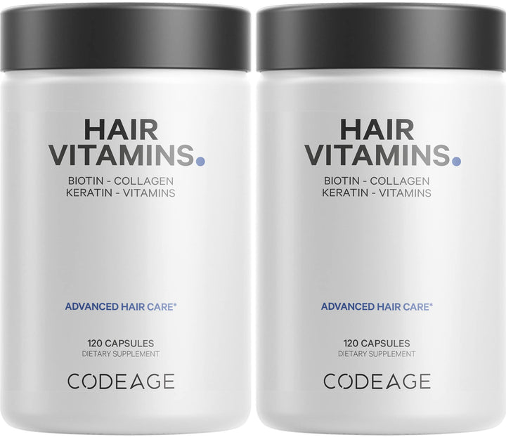 Codeage Hair Vitamins bottle front showing comprehensive hair care formula for daily use
