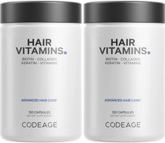 Codeage Hair Vitamins bottle front showing comprehensive hair care formula for daily use