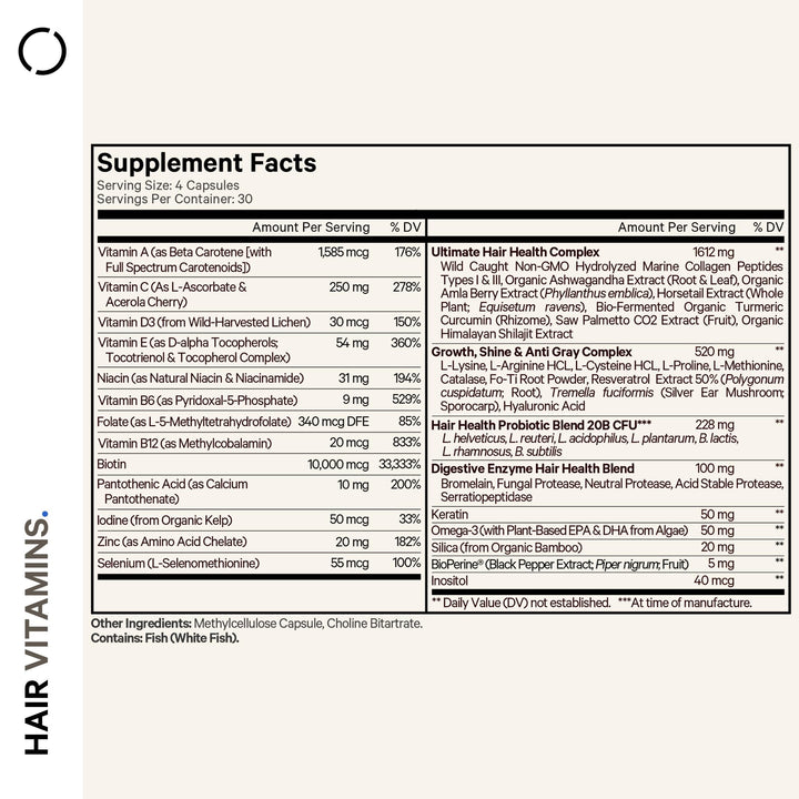 Codeage Hair Vitamins label details highlighting key nutrients for hair health