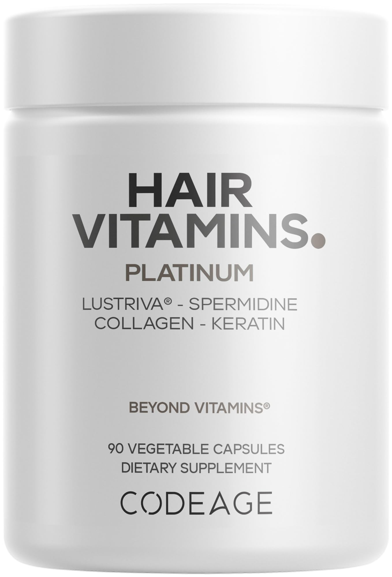 Codeage Hair Vitamins Platinum bottle front showing hair support formula