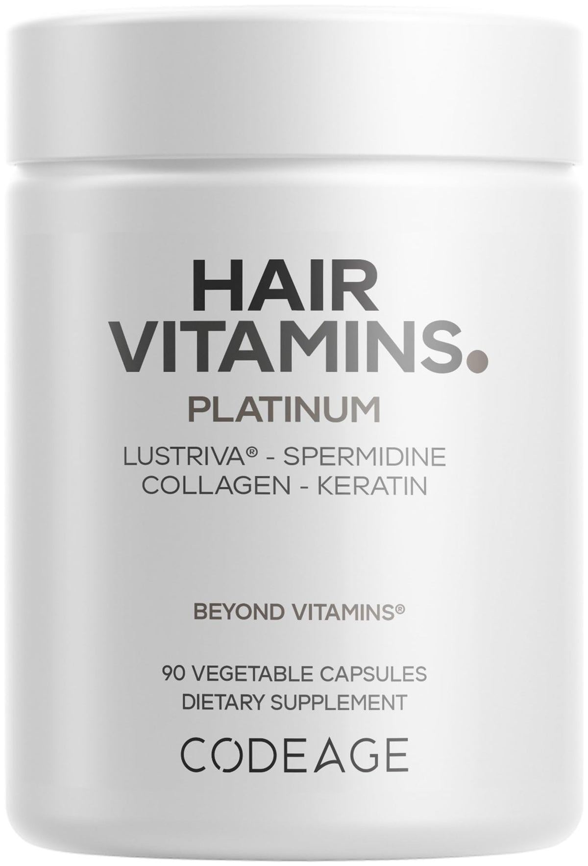 Codeage Hair Vitamins Platinum bottle front showing hair support formula