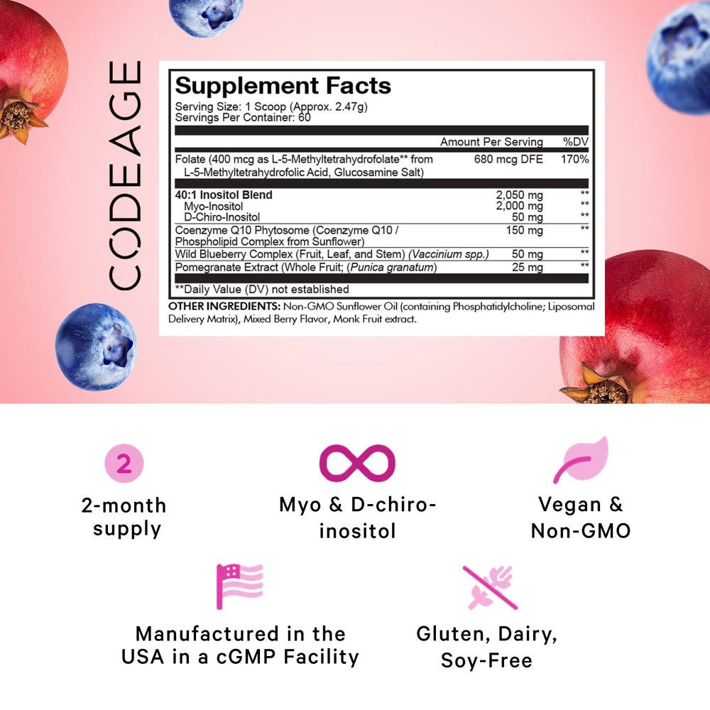 Codeage inositol 40:1 blend with an included dosing scoop for easy measuring.
