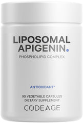 Codeage Liposomal Apigenin bottle front with vegan, non-GMO formula for daily wellness.