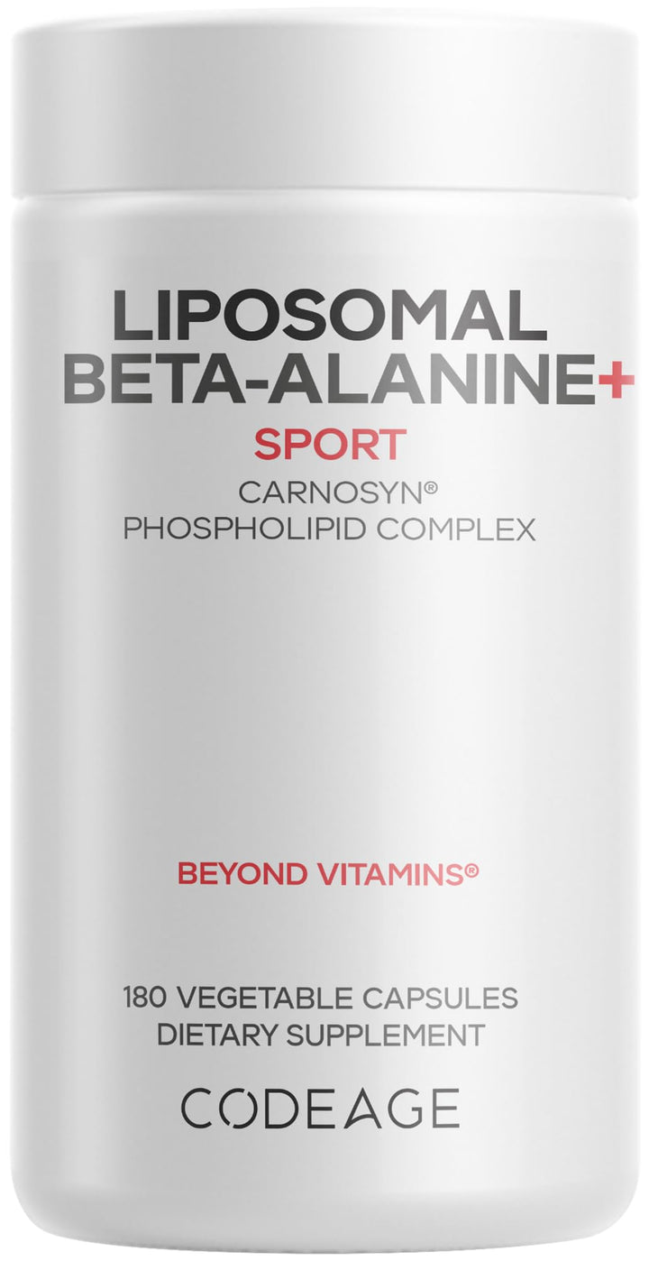 Codeage liposomal beta-alanine bottle front for workouts.