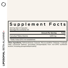 Codeage liposomal beta-alanine bottle label close-up with CarnoSyn beta-alanine.