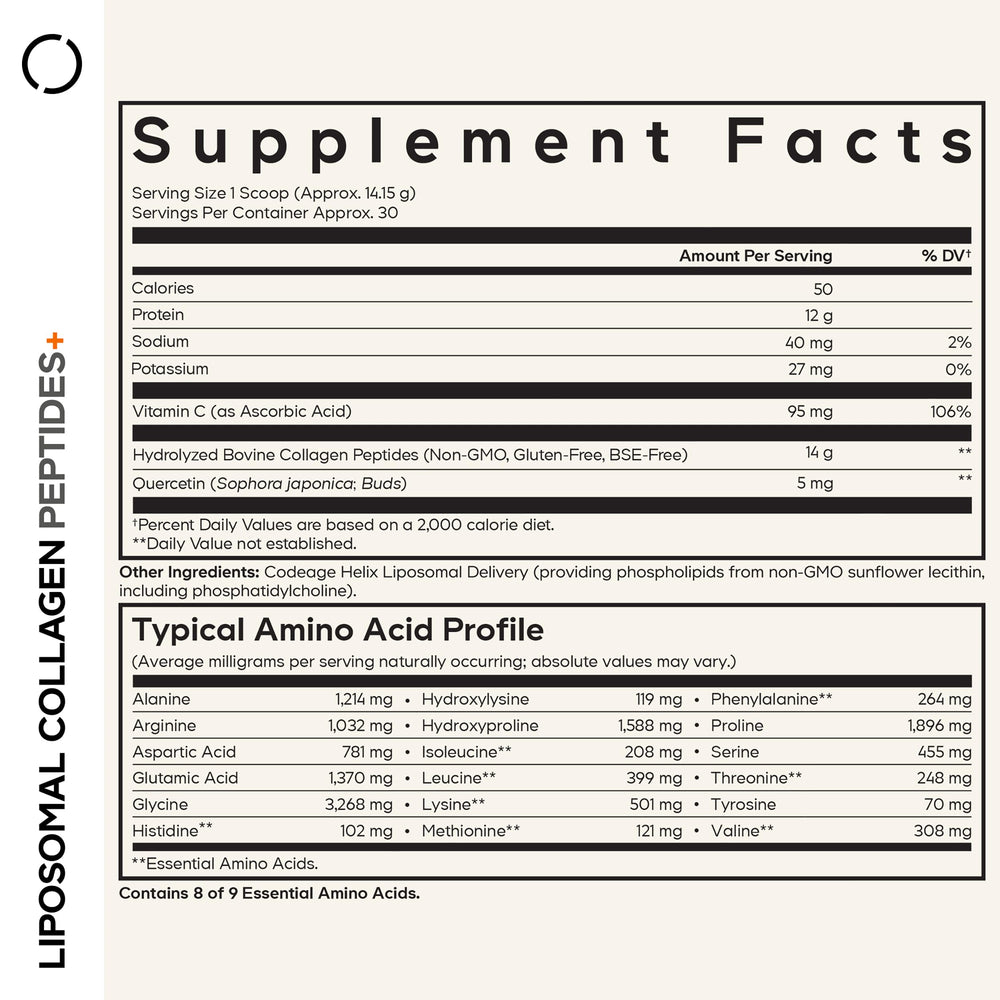Codeage Liposomal Collagen Peptides scoop beside powder for easy daily serving