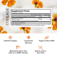 Codeage CoQ10 capsules in a bottle illustrating easy daily intake