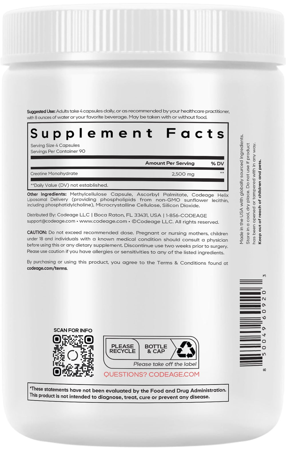 Codeage Liposomal Creatine capsules aligned for daily dosage reminder.
