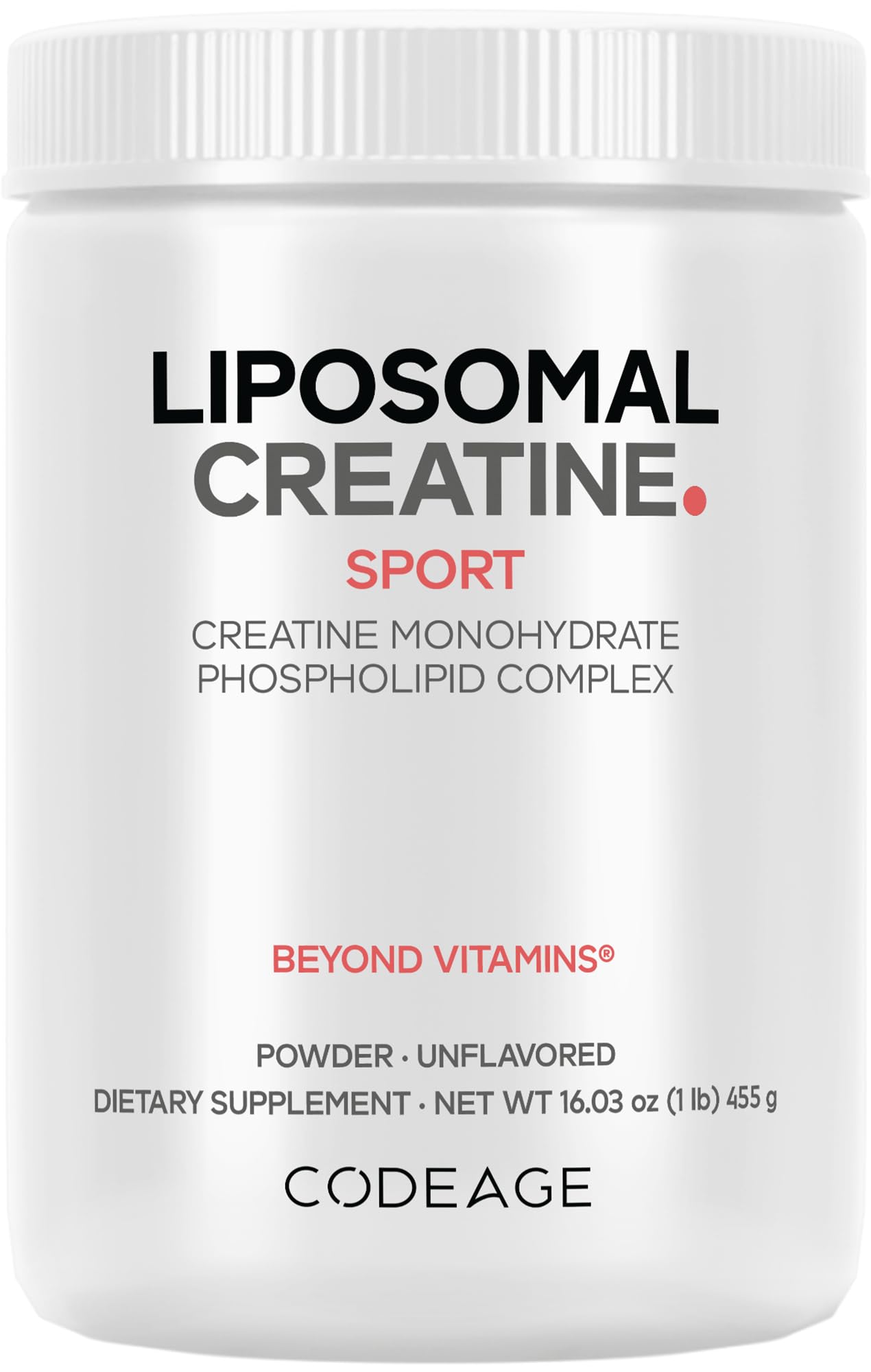 Codeage liposomal creatine powder bottle for convenient daily use during workouts.