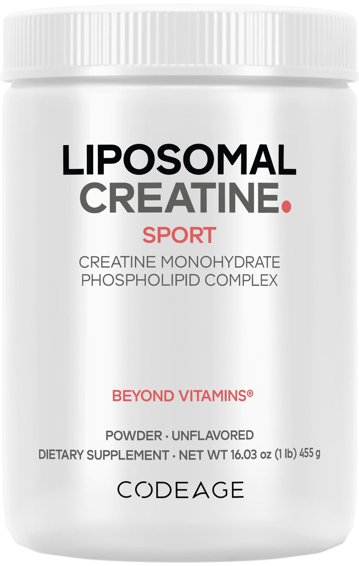 Codeage liposomal creatine powder bottle for convenient daily use during workouts.