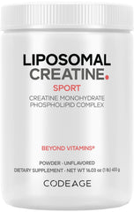 Codeage liposomal creatine powder bottle for convenient daily use during workouts.
