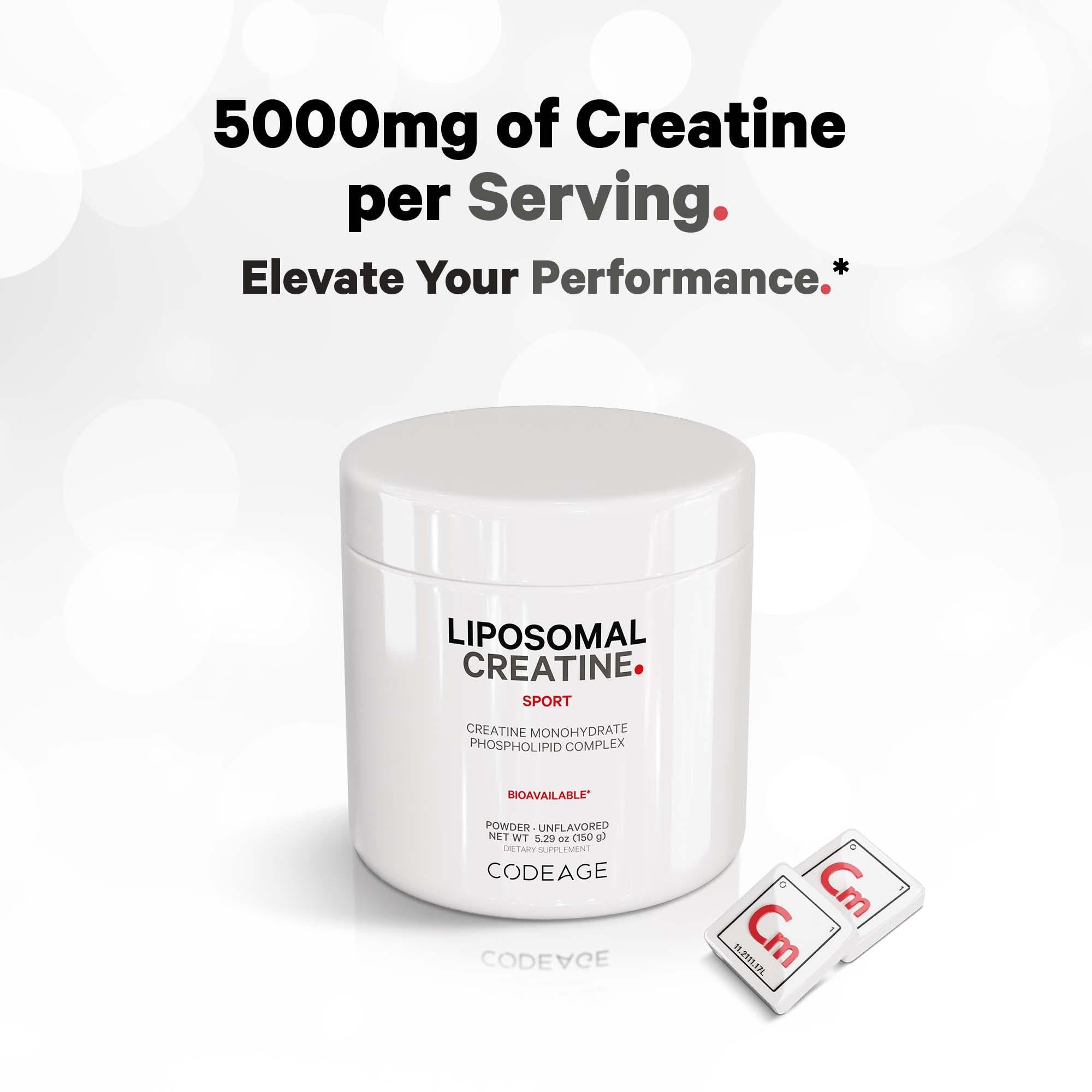 Codeage liposomal creatine powder being poured into a shake for easy mixing