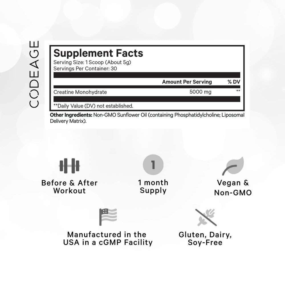 Codeage liposomal creatine powder serving scoop ready for daily dosing