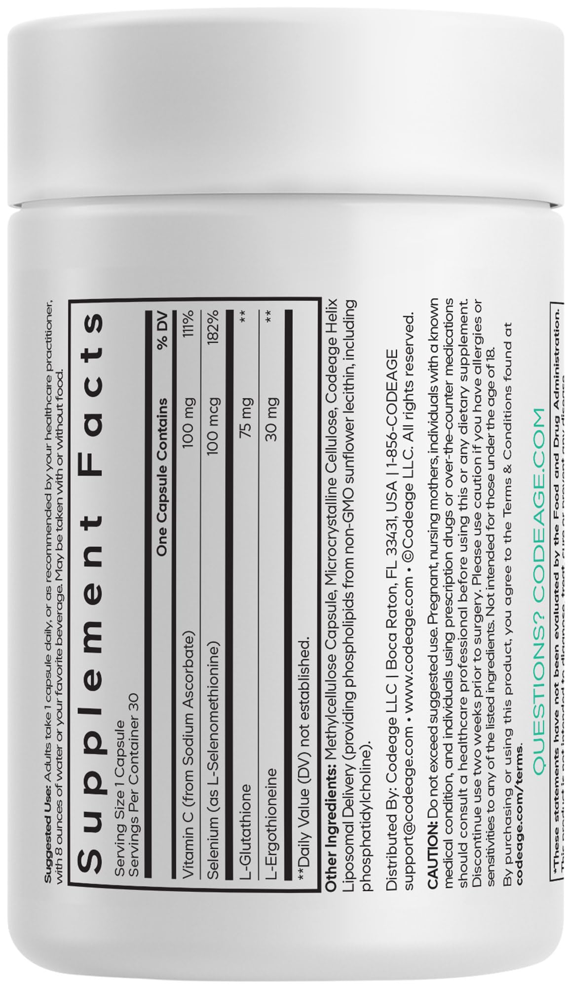 Codeage Liposomal Ergothioneine+ capsules: easy daily intake with liposomal delivery.