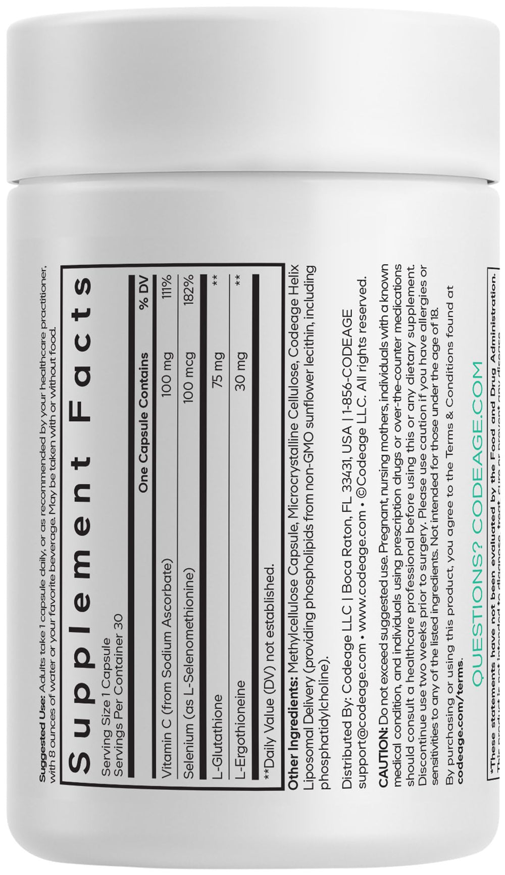 Codeage Liposomal Ergothioneine+ capsules: easy daily intake with liposomal delivery.