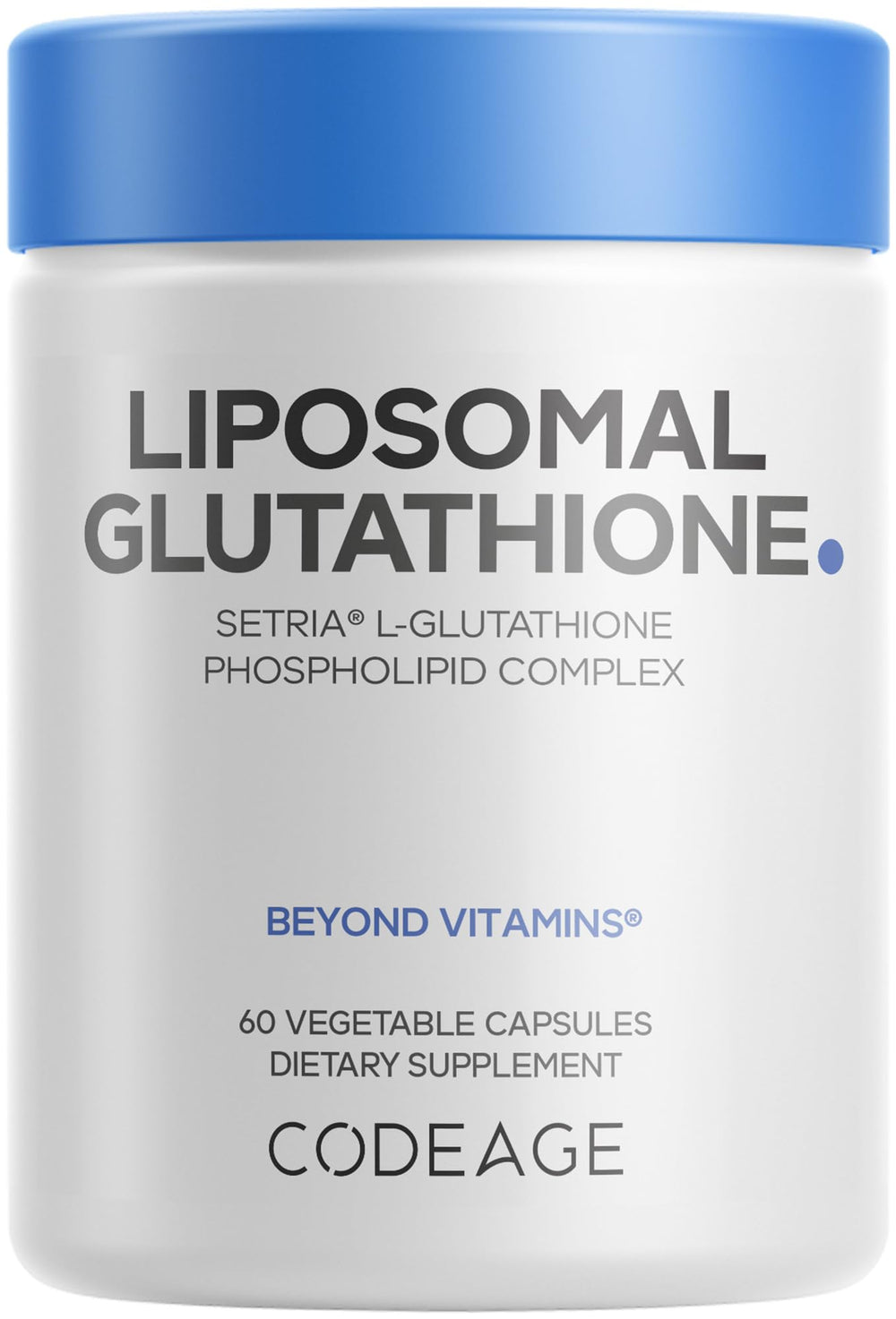 Codeage Liposomal Glutathione bottle on shelf with convenient daily capsules
