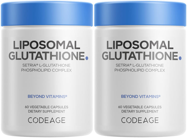 Codeage Liposomal Glutathione bottle with two-pack packaging for daily use.