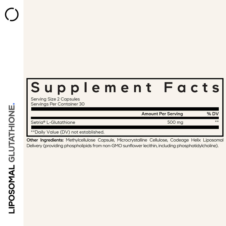 Codeage Liposomal Glutathione capsules close-up showing easy-to-swallow capsules.