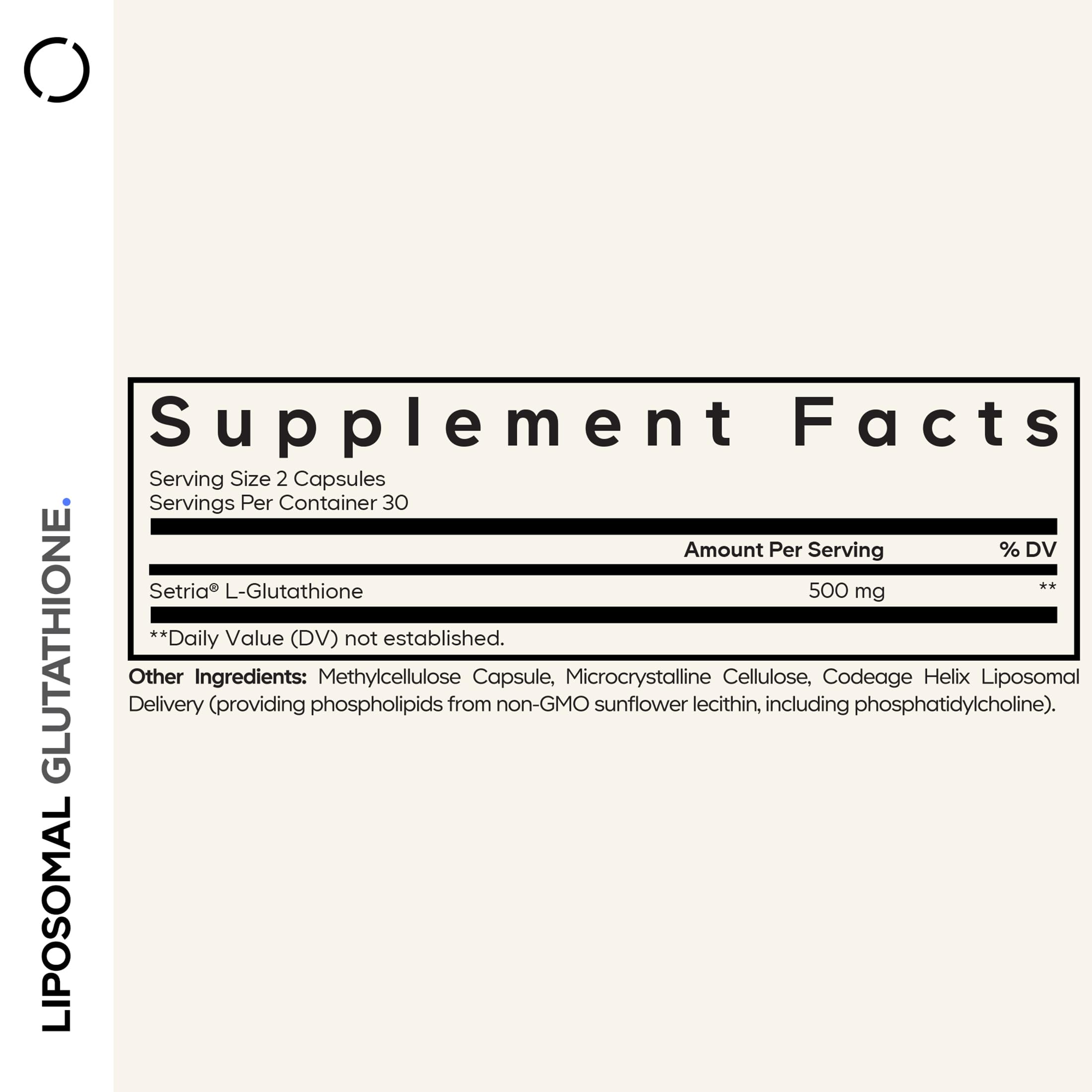Codeage Liposomal Glutathione capsules inside bottle, easy to swallow