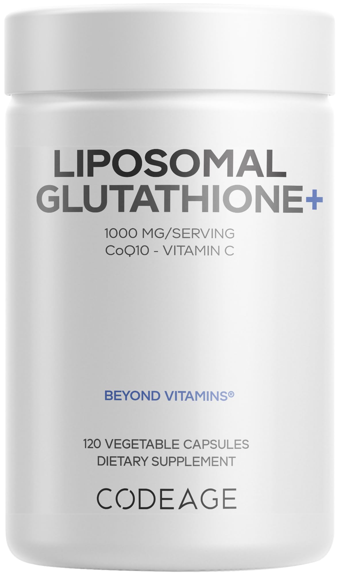 Codeage Liposomal Glutathione+ bottle shows 60 servings for everyday antioxidant support