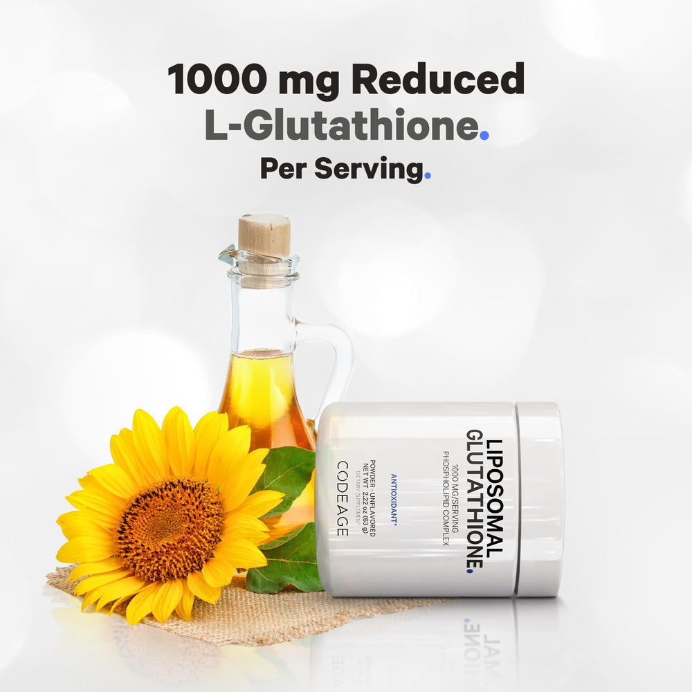 Codeage Liposomal Glutathione Powder ingredients highlighting phospholipid delivery from non-GMO sunflower.