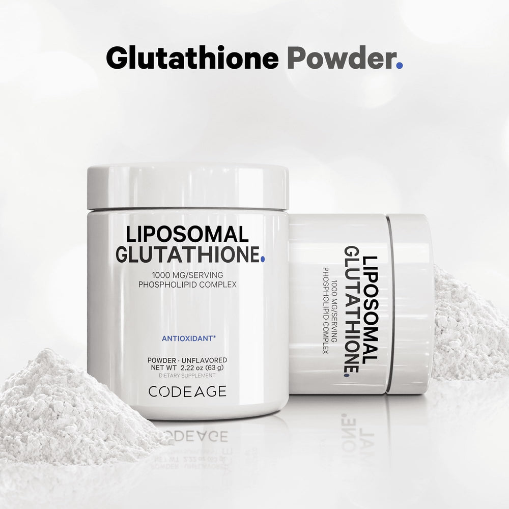 Codeage Liposomal Glutathione Powder pour-into-glass demonstrates versatile unflavored mixing.