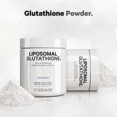 Codeage Liposomal Glutathione Powder pour-into-glass demonstrates versatile unflavored mixing.