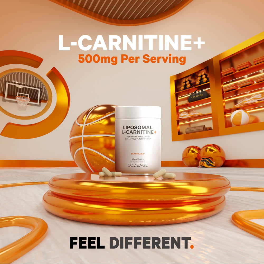 Codeage Liposomal L-Carnitine+ liposomal delivery visual, phospholipid complex.