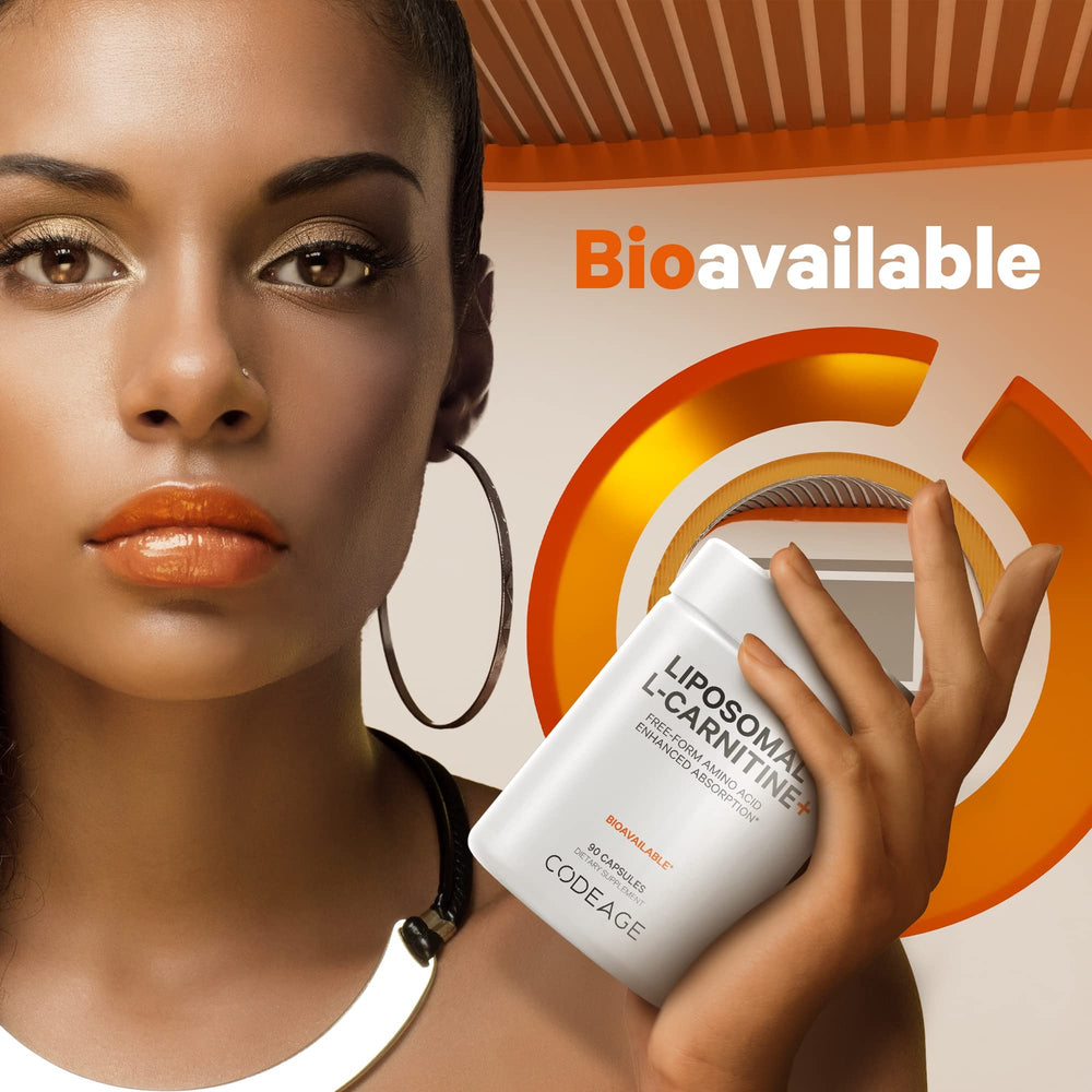 Codeage Liposomal L-Carnitine+ vegan, gluten-free, soy-free features.